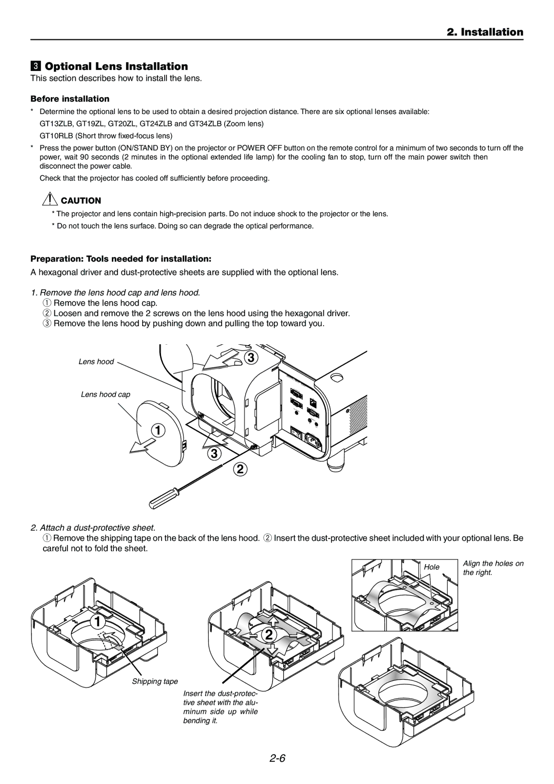 Dukane 9060 Installation Optional Lens Installation, This section describes how to install the lens, Before installation 