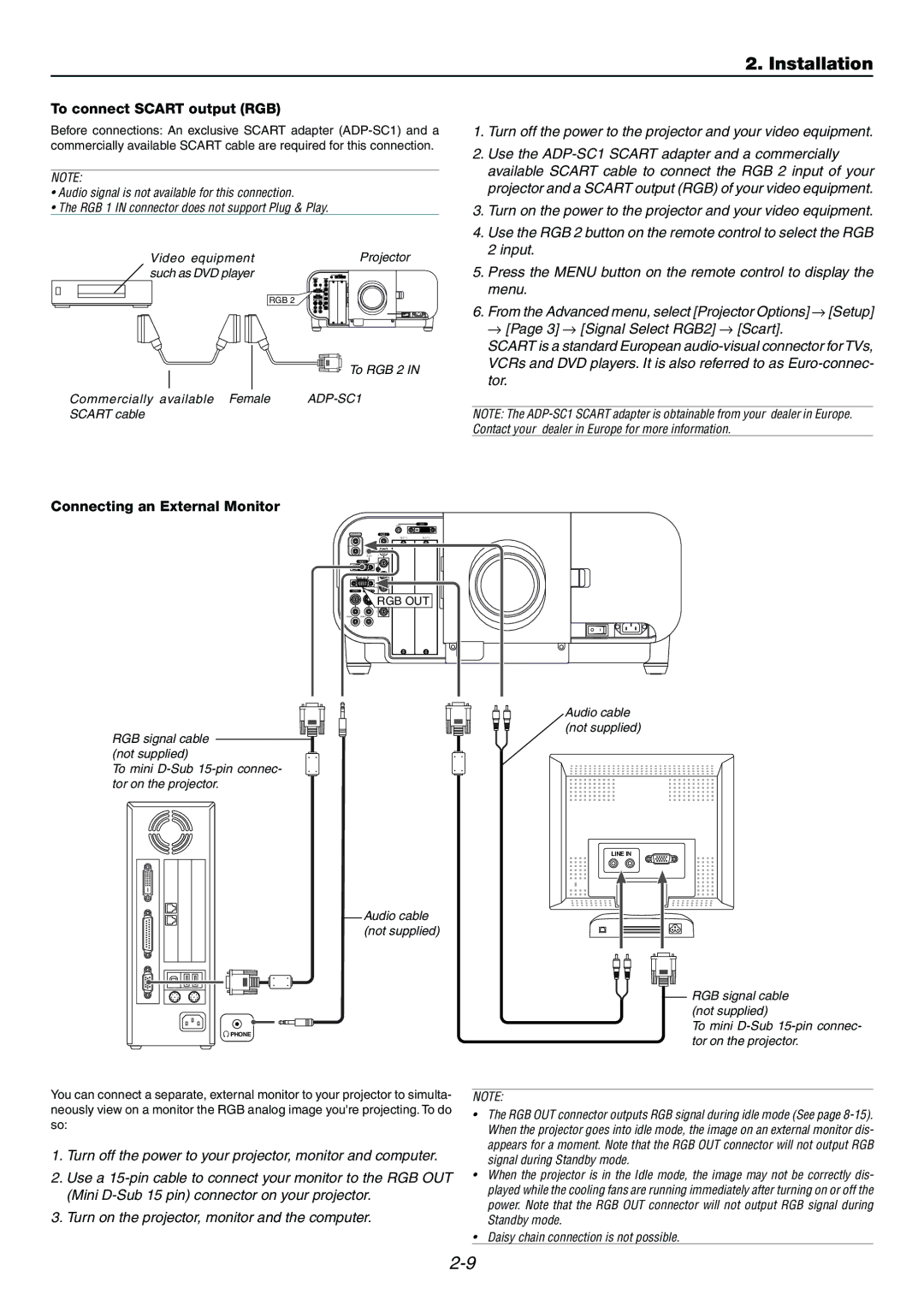 Dukane 9060 user manual To connect Scart output RGB, Connecting an External Monitor 