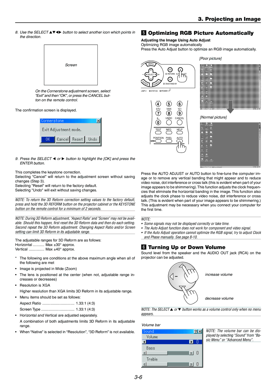 Dukane 9060 user manual Optimizing RGB Picture Automatically, Turning Up or Down Volume 