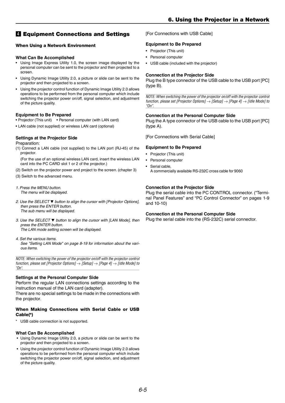 Dukane 9060 user manual Equipment to Be Prepared, Connection at the Projector Side, Settings at the Projector Side 