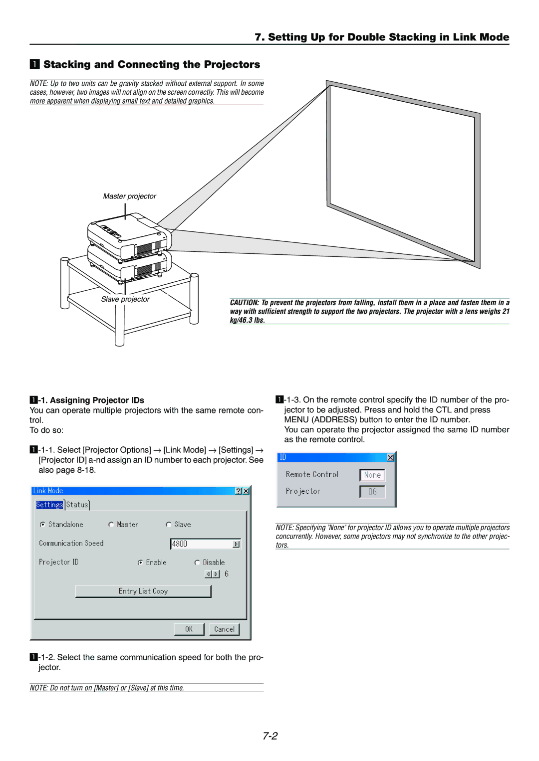 Dukane 9060 user manual Assigning Projector IDs, Slave projector 