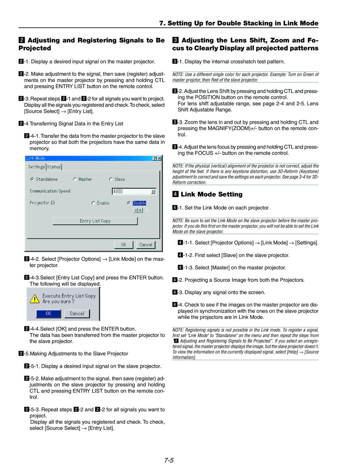 Dukane 9060 user manual Link Mode Setting, Display a desired input signal on the master projector 