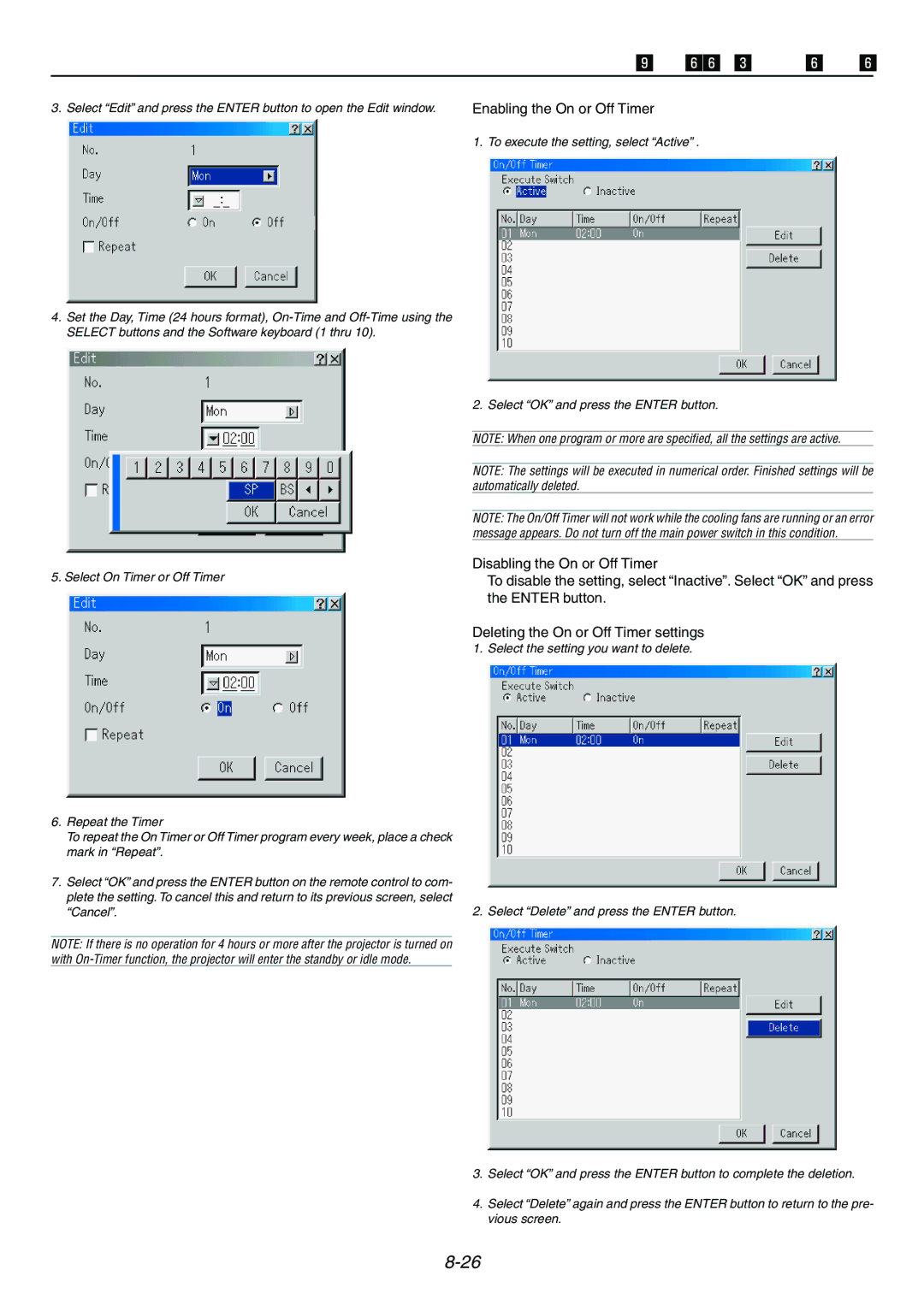 Dukane 9060 user manual Enabling the On or Off Timer 