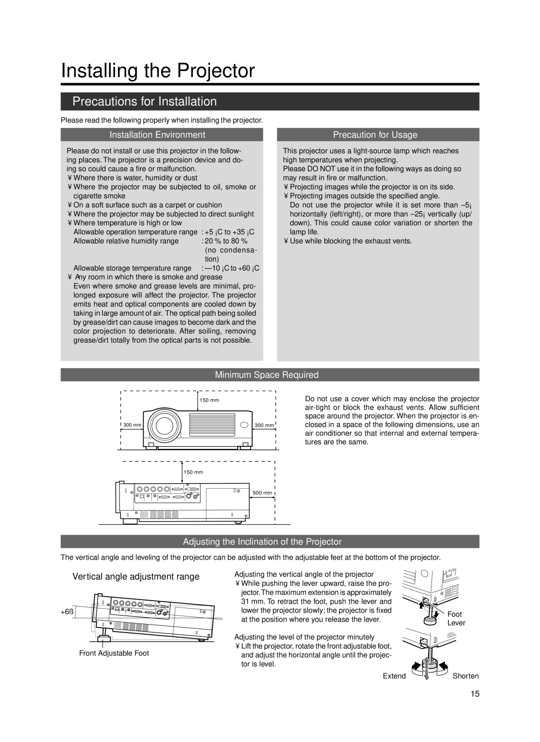 Dukane 9100HC manual Installing the Projector, Precautions for Installation 