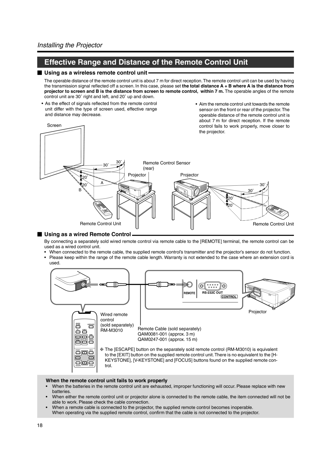 Dukane 9100HC manual Effective Range and Distance of the Remote Control Unit,  Using as a wireless remote control unit 