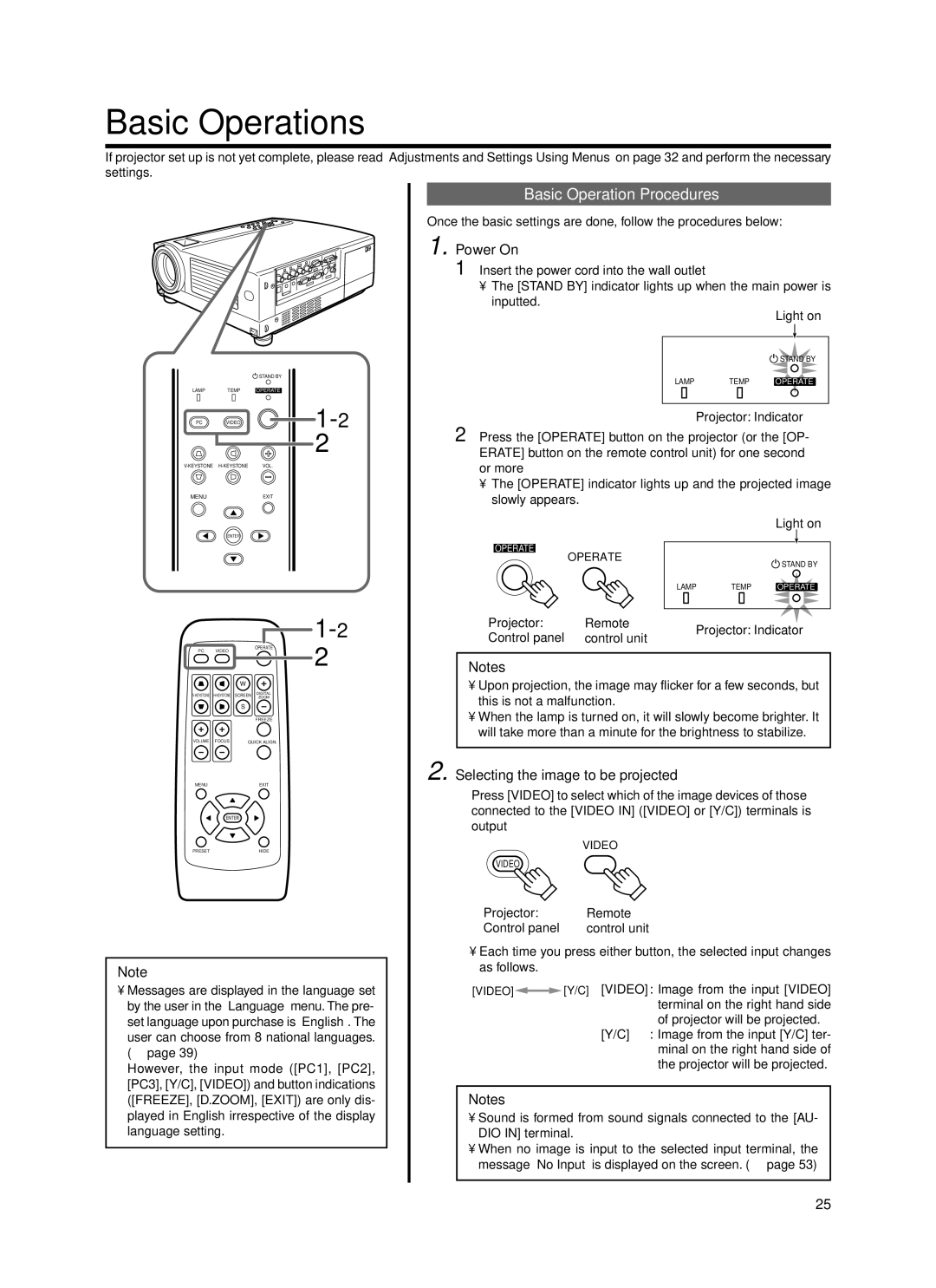 Dukane 9100HC manual Basic Operations, Basic Operation Procedures, Power On, Selecting the image to be projected 