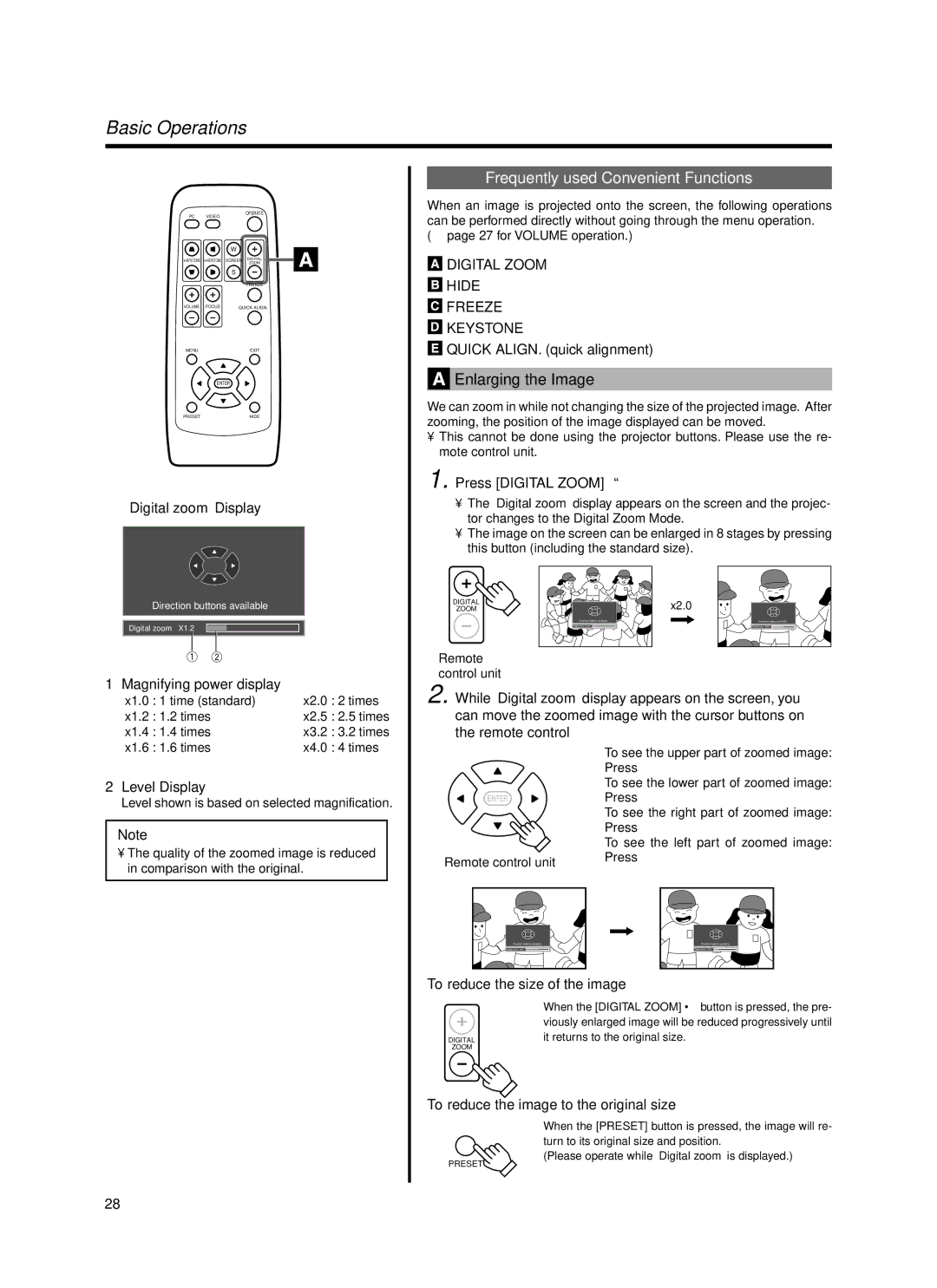 Dukane 9100HC manual Frequently used Convenient Functions, Enlarging the Image 