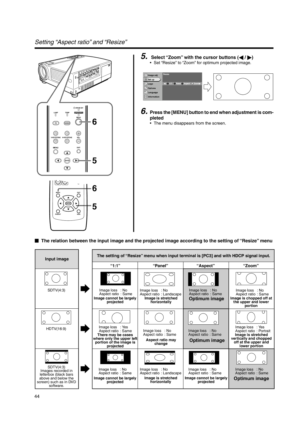 Dukane 9100HC manual Set Resize to Zoom for optimum projected image 