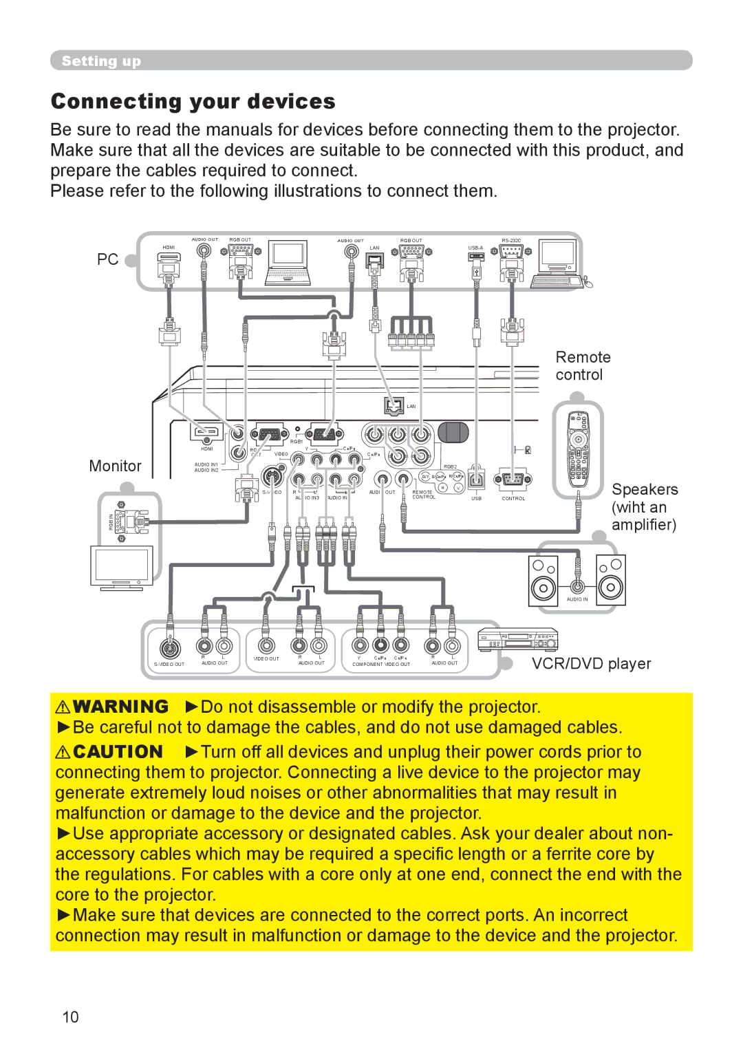 Dukane 9136 user manual Connecting your devices, Monitor, Wiht an, VCR/DVD player 