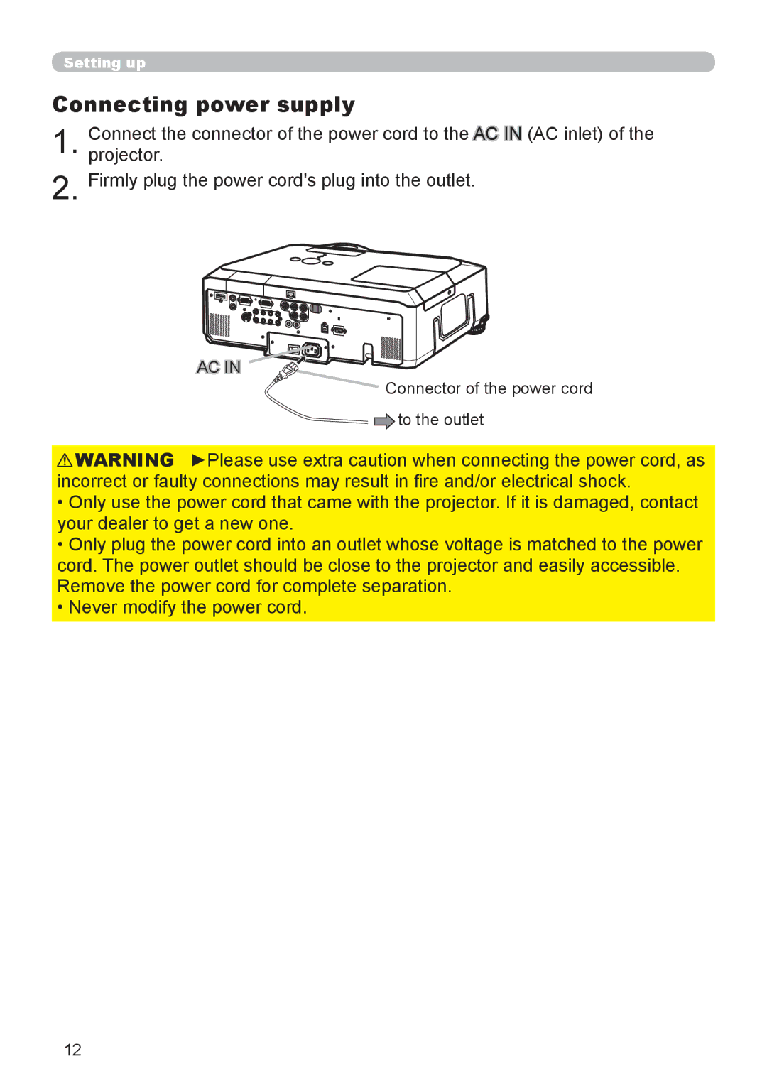 Dukane 9136 user manual Connecting power supply, Connector of the power cord to the outlet 