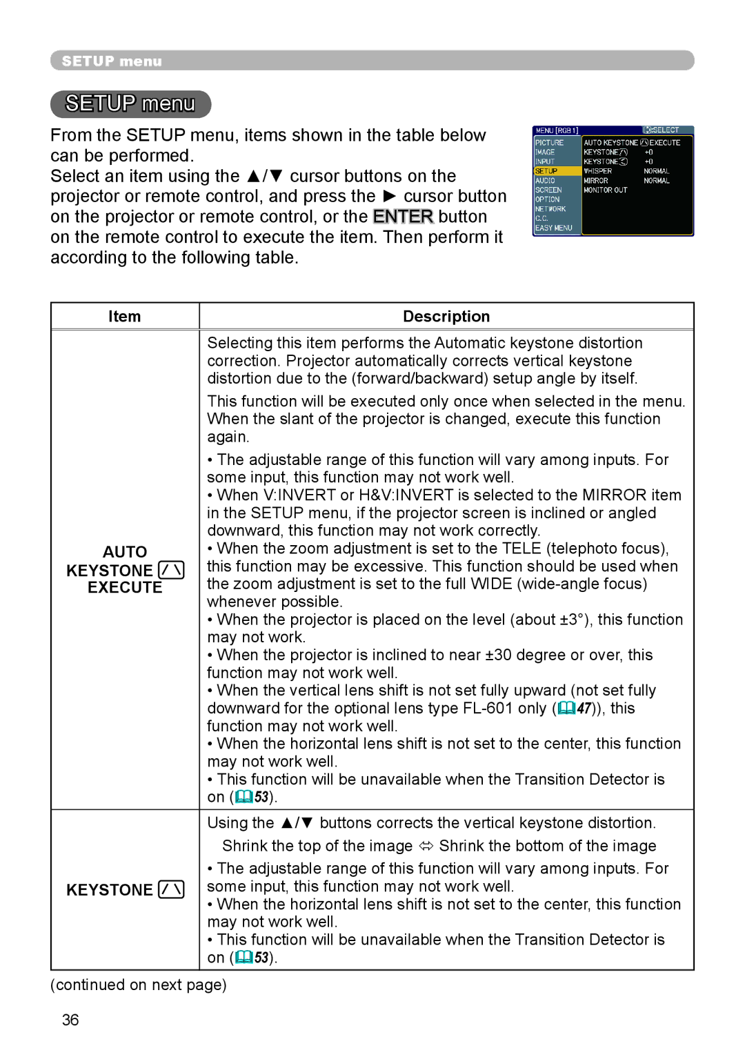 Dukane 9136 user manual Setup menu 