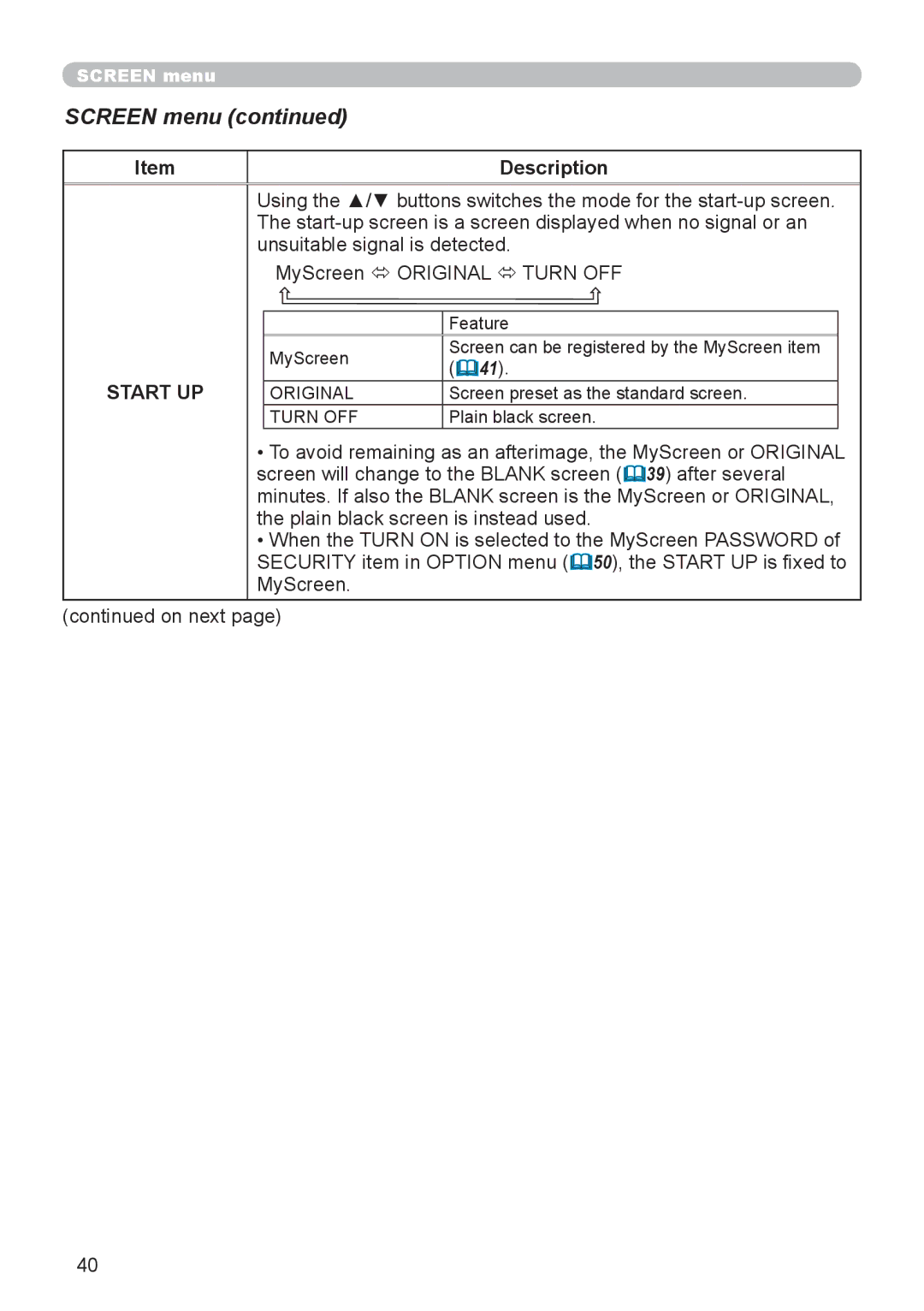 Dukane 9136 user manual Screen menu, Start UP 