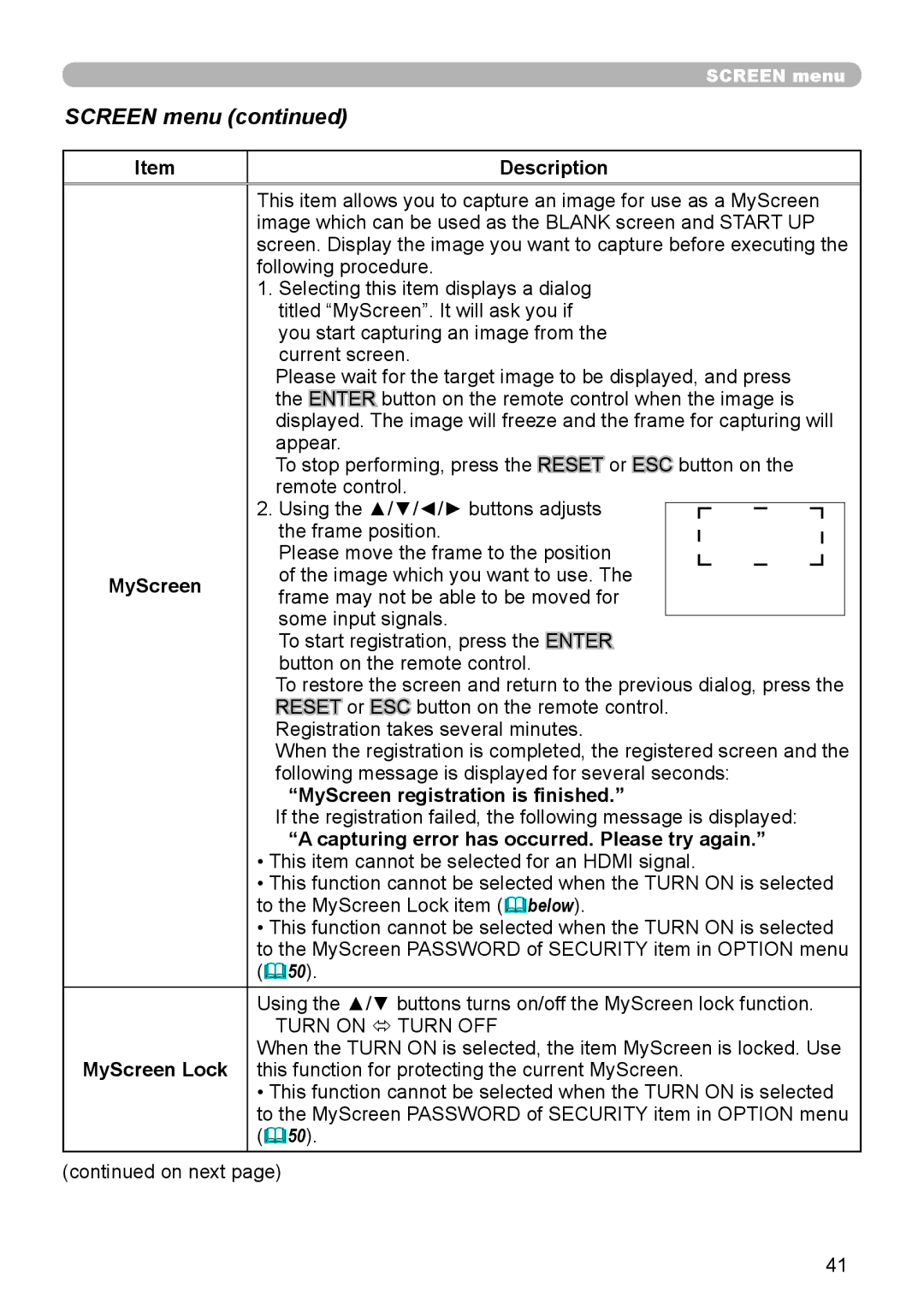 Dukane 9136 user manual MyScreen registration is finished, Capturing error has occurred. Please try again 