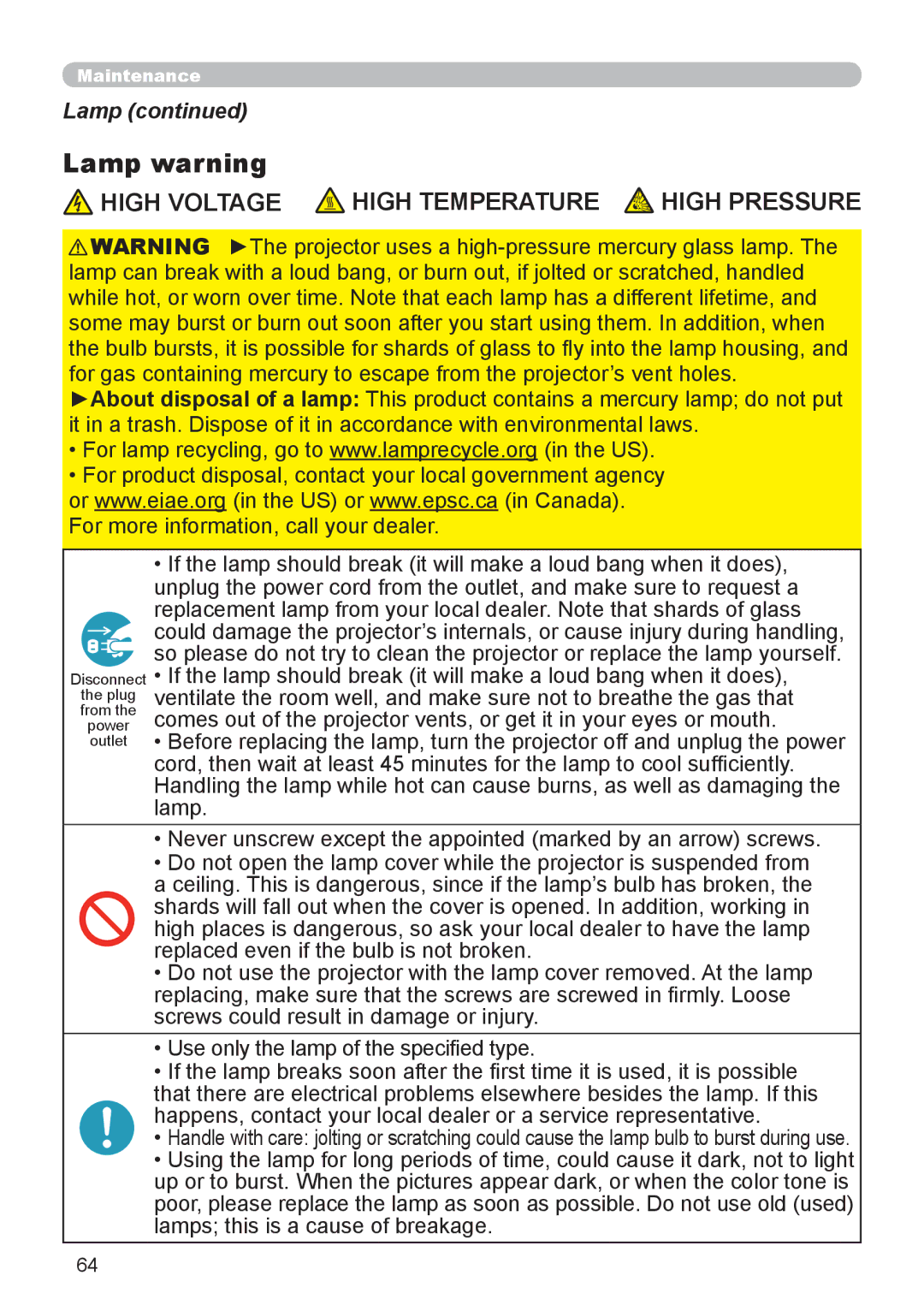 Dukane 9136 user manual Lamp warning 