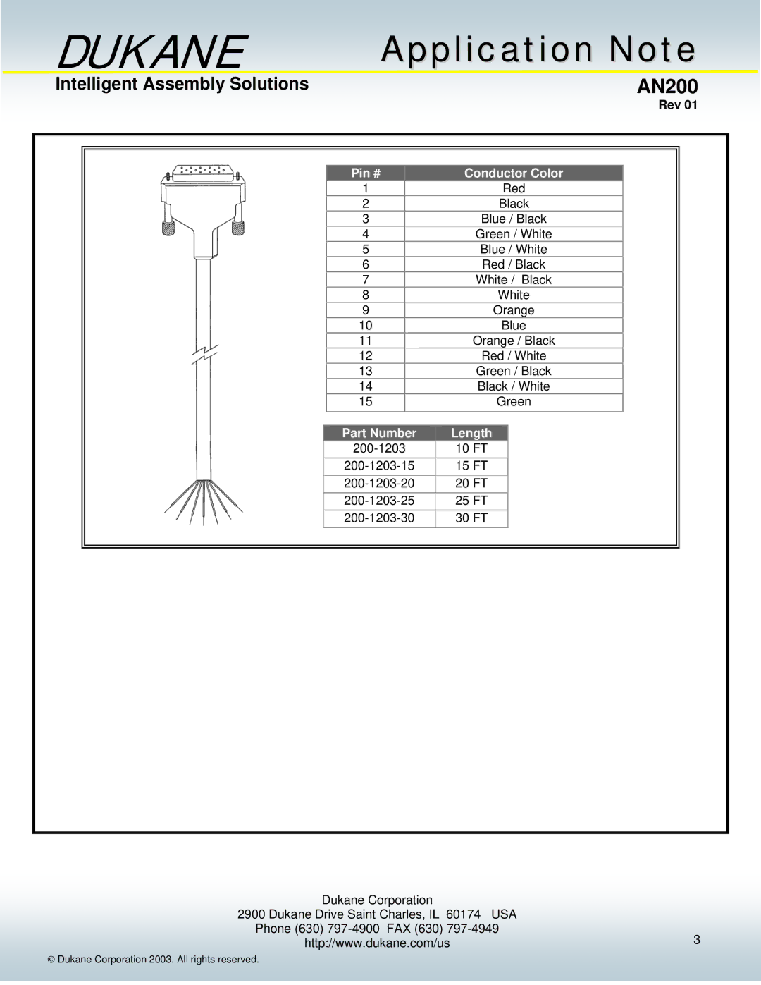 Dukane AN200 manual Pin # Conductor Color 