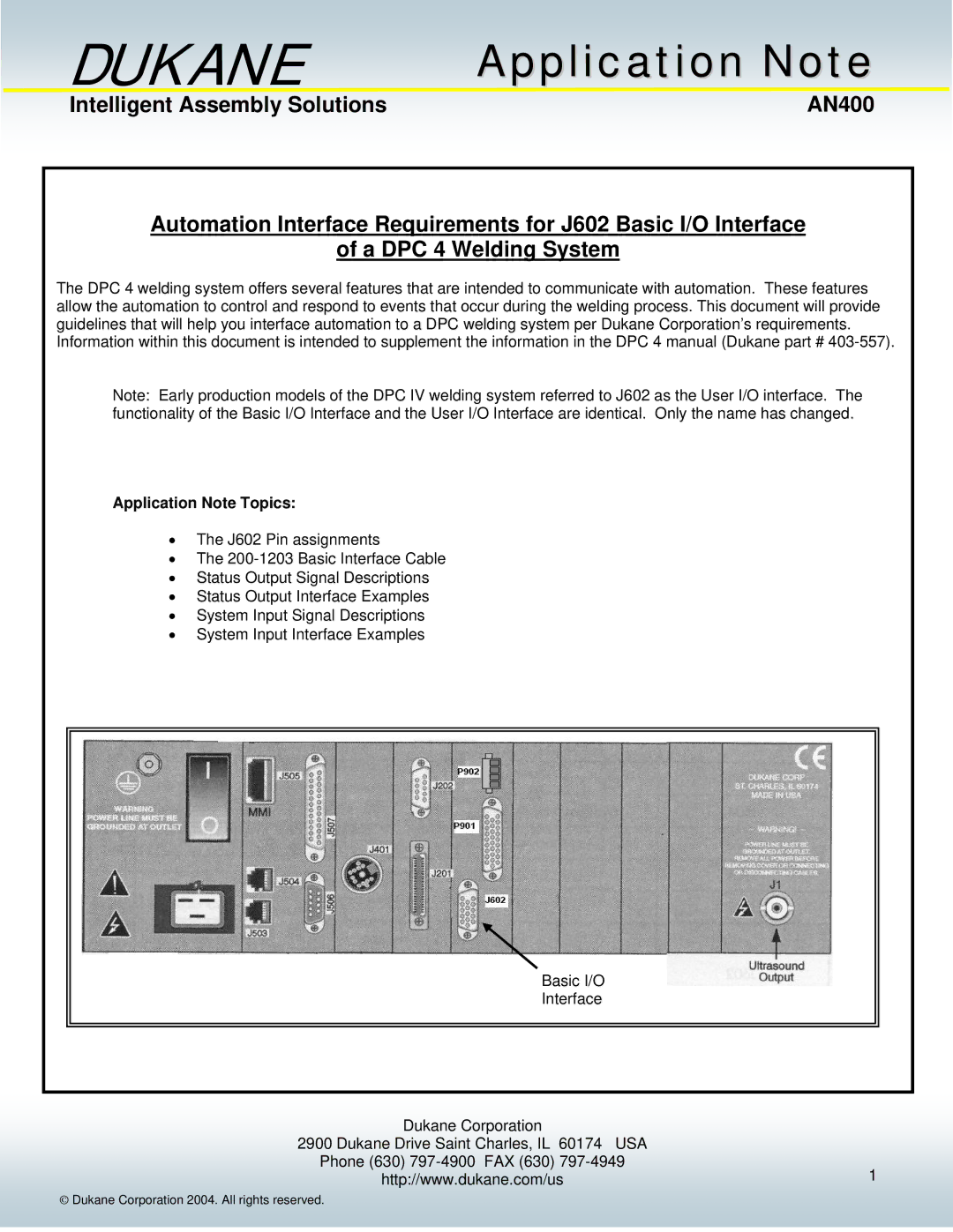 Dukane AN400 manual Dukane, Application Note Topics 