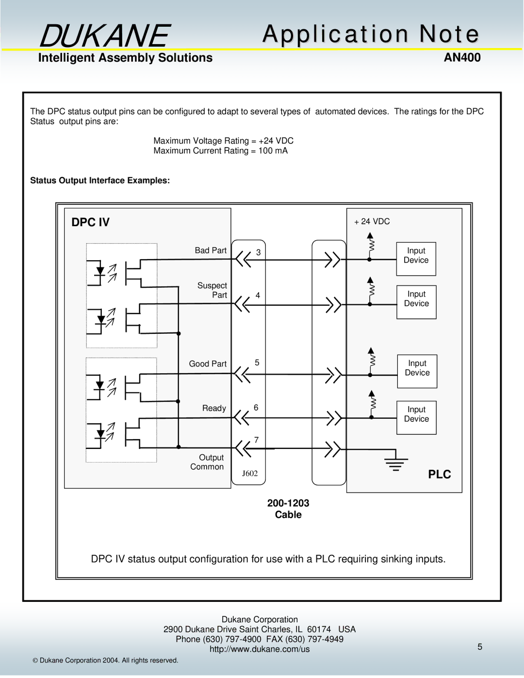 Dukane AN400 manual Plc, Status Output Interface Examples 