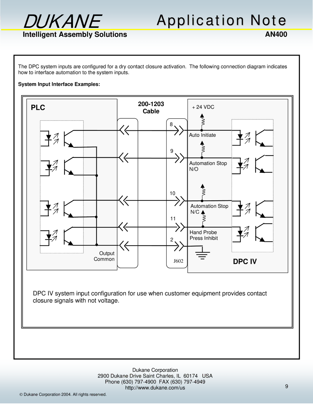 Dukane AN400 manual System Input Interface Examples 