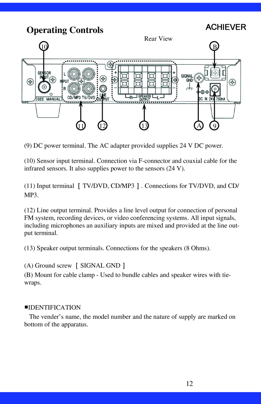 Dukane CAE-20W instruction manual Achiever, Identification 