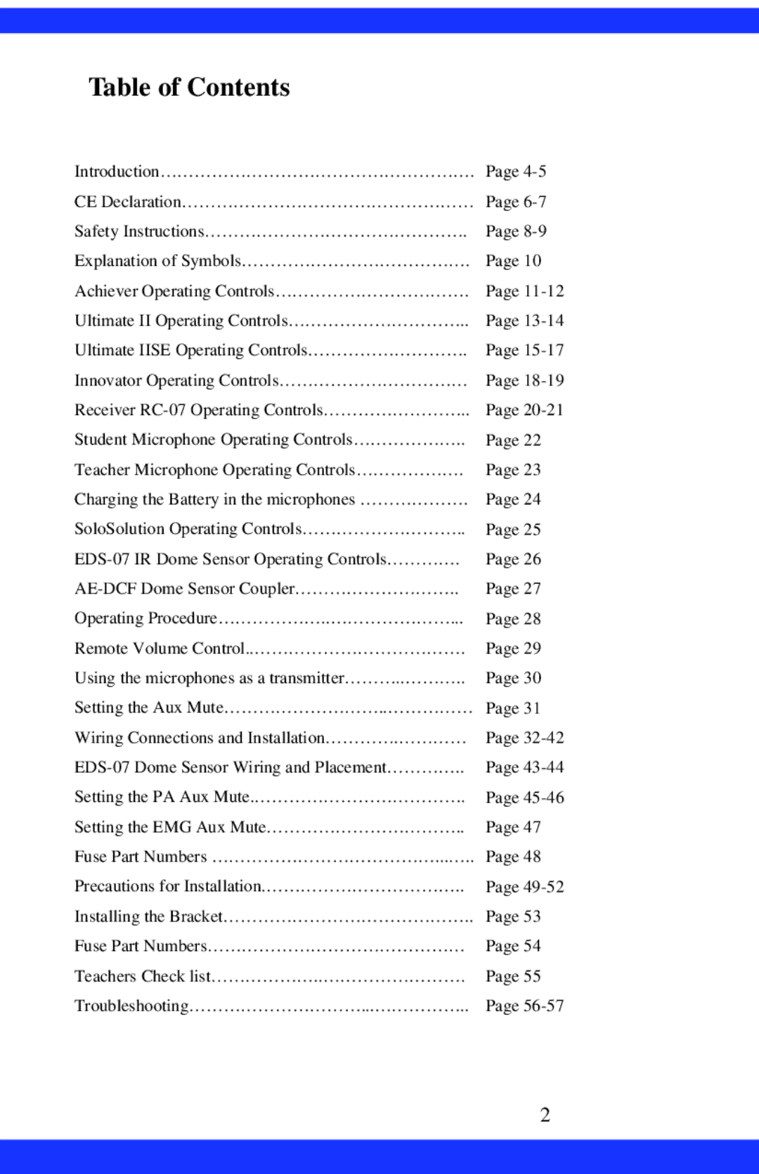 Dukane CAE-20W instruction manual Table of Contents 