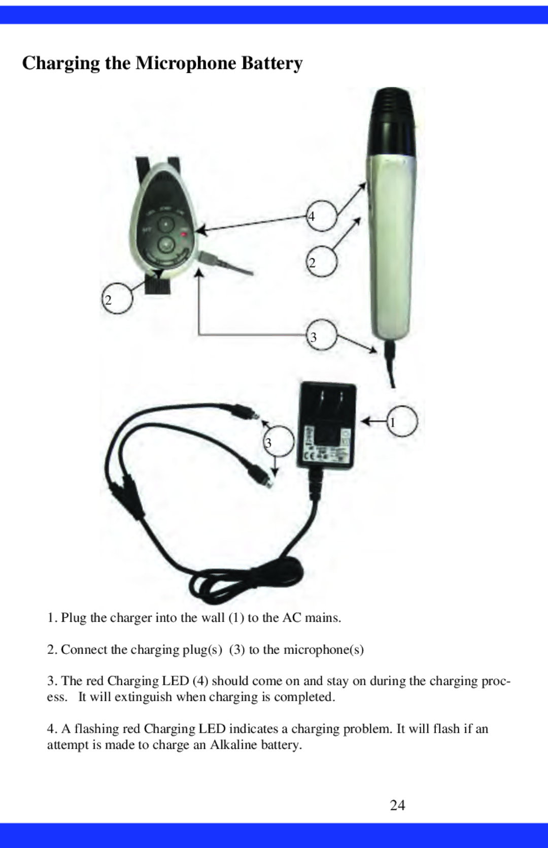 Dukane CAE-20W instruction manual Charging the Microphone Battery 