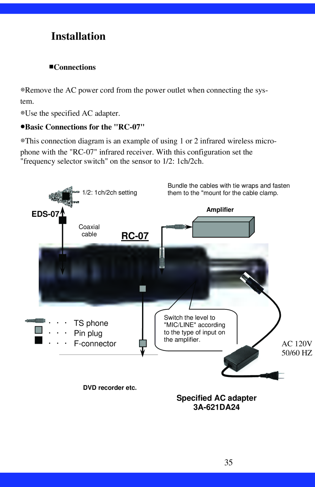 Dukane CAE-20W instruction manual Basic Connections for the RC-07, EDS-07 