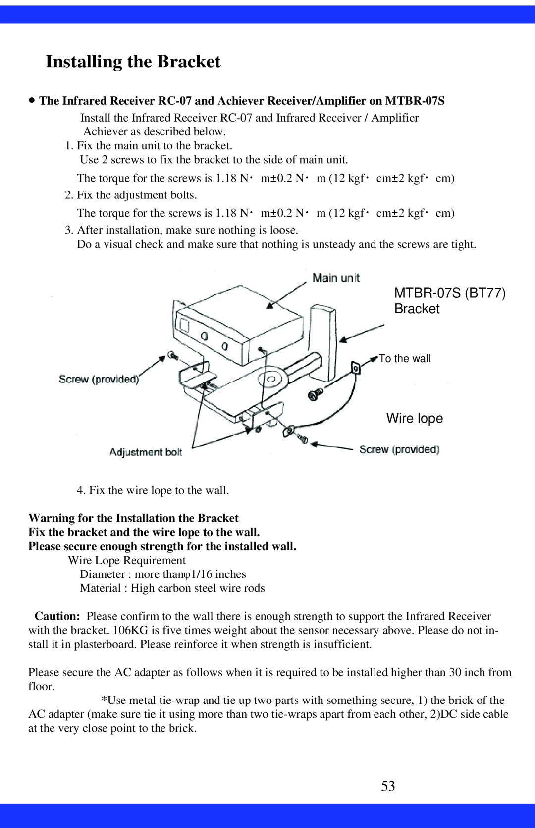 Dukane CAE-20W instruction manual MTBR-07S BT77 Bracket 