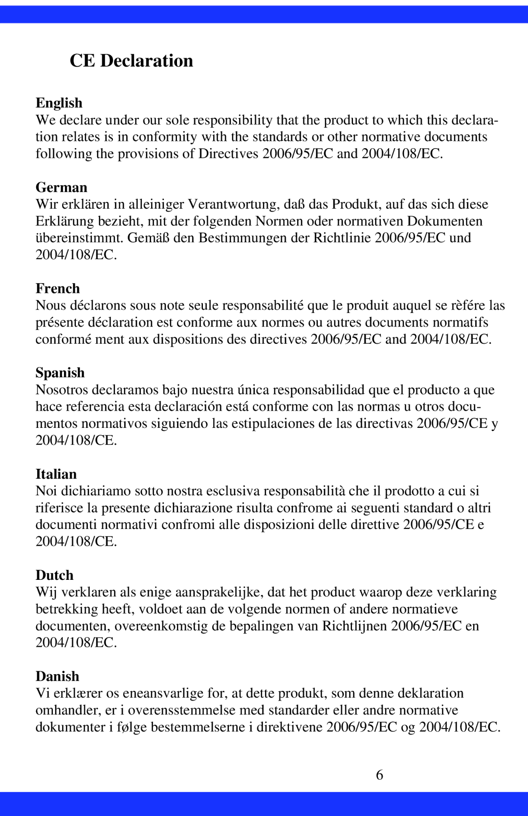 Dukane CAE-20W instruction manual CE Declaration, English 