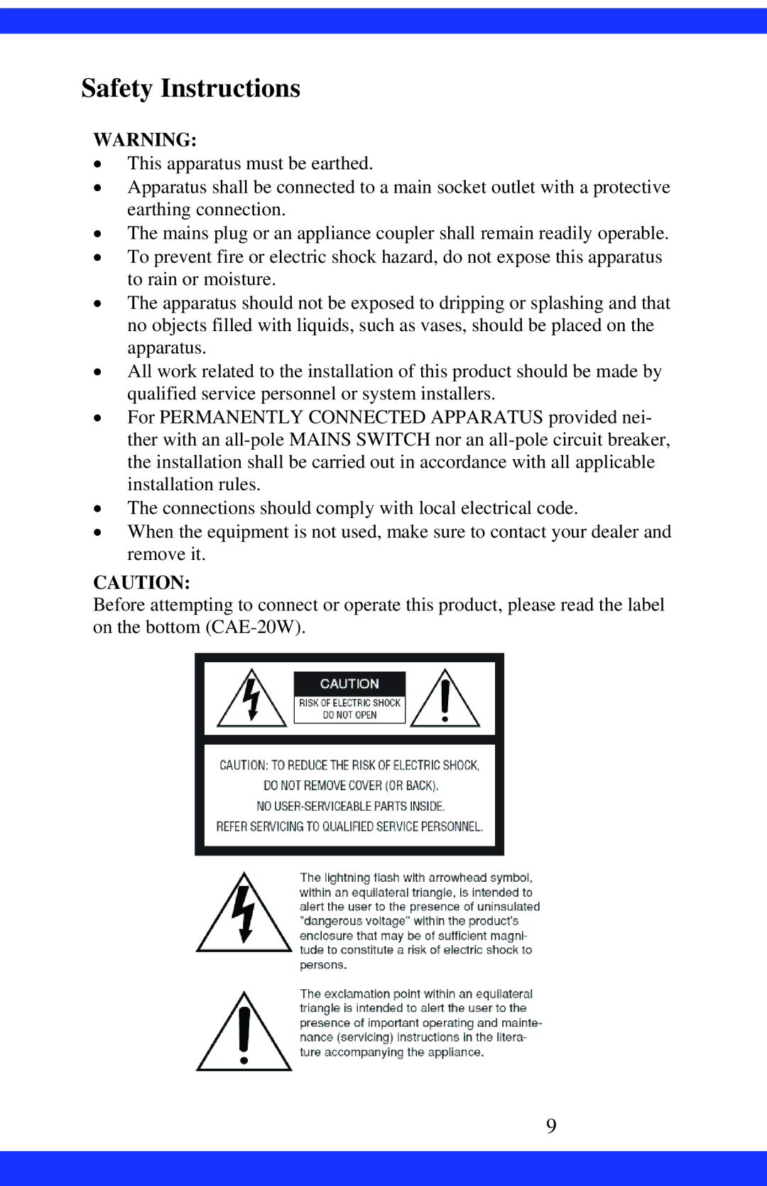 Dukane CAE-20W instruction manual Safety Instructions 