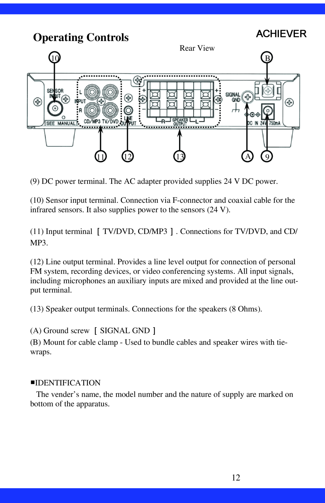 Dukane CAE-20W instruction manual Operating Controls, Achiever 