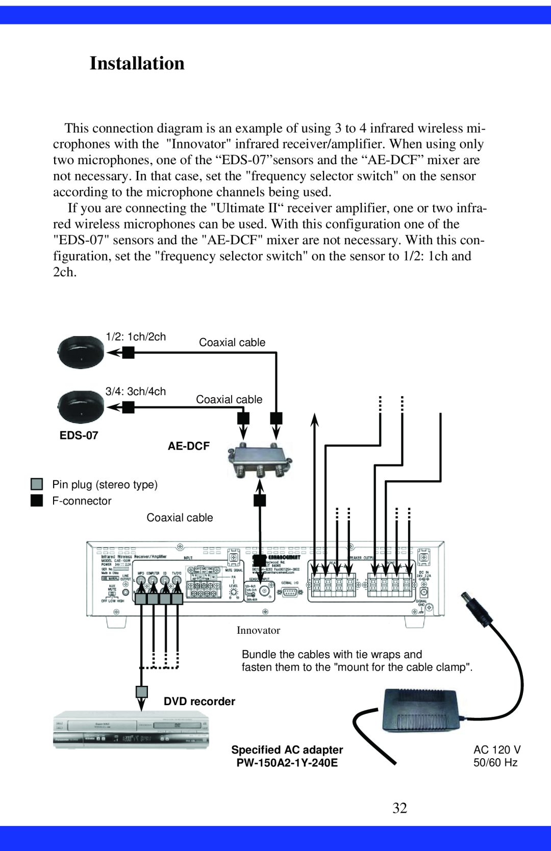 Dukane CAE-20W instruction manual Installation, EDS-07, Ae-Dcf, DVD recorder, 50/60 Hz 