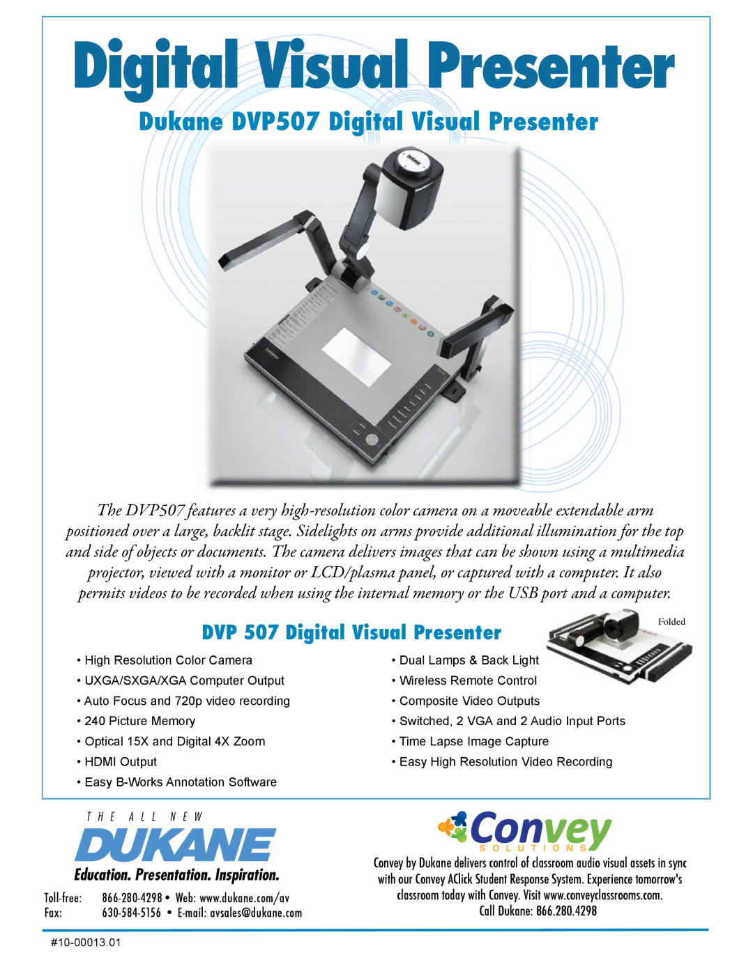 Dukane manual Convey, Dukane DVP507 Digital Visual Presenter, DVP 507 Digital Visual Presenter 