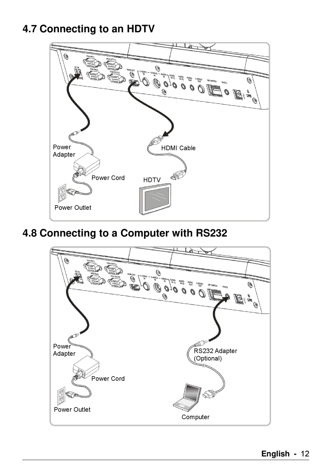 Dukane DVP508 user manual Connecting to an Hdtv, Connecting to a Computer with RS232 