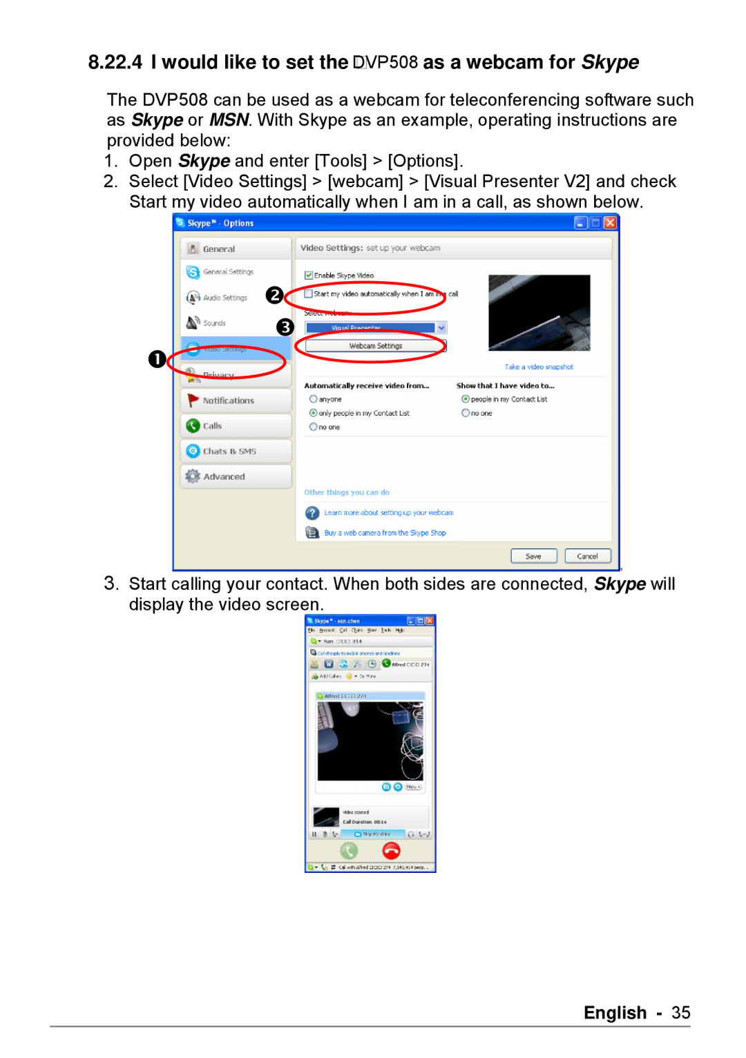 Dukane user manual Would like to set the DVP508 as a webcam for Skype 