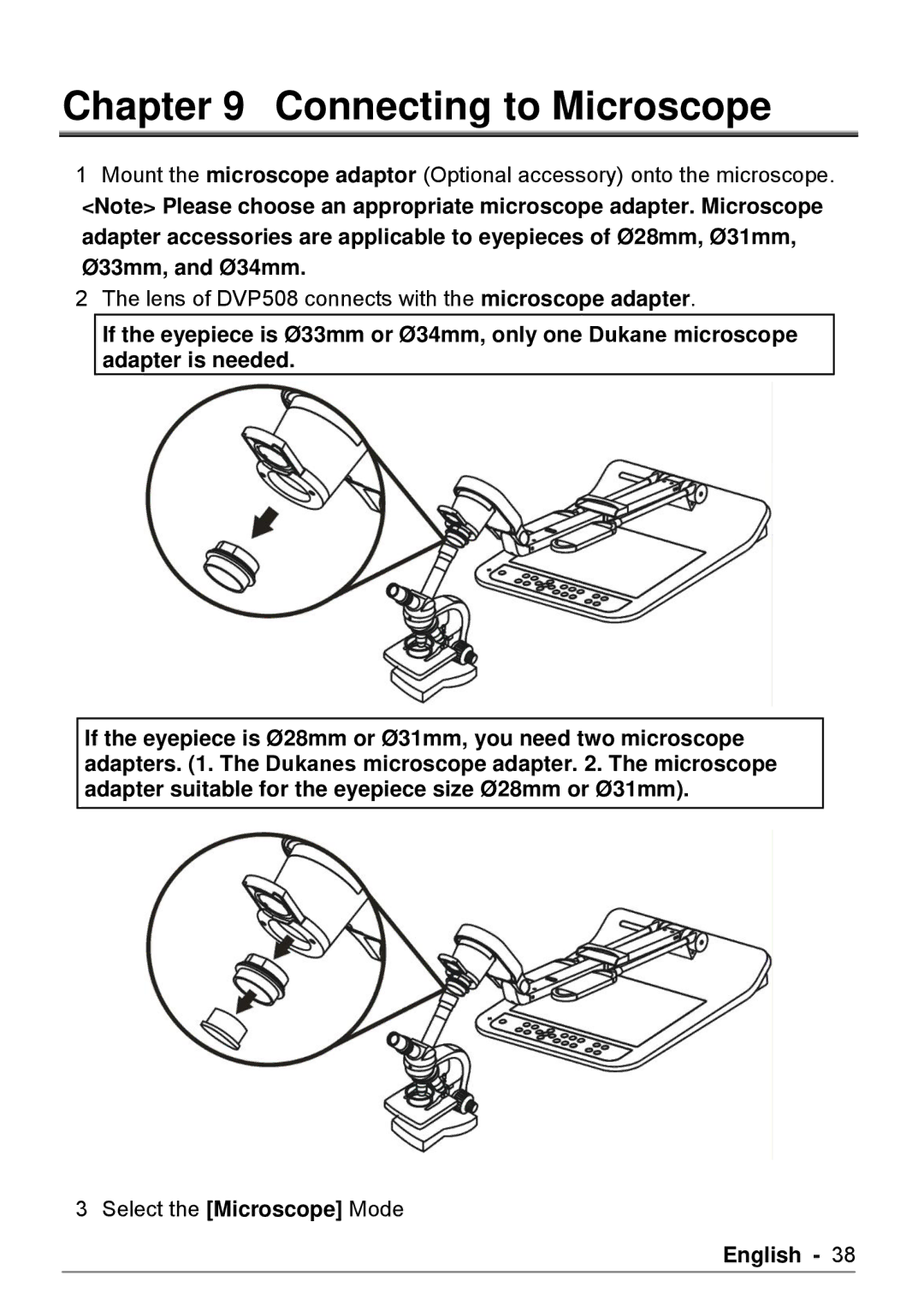 Dukane DVP508 user manual Connecting to Microscope 