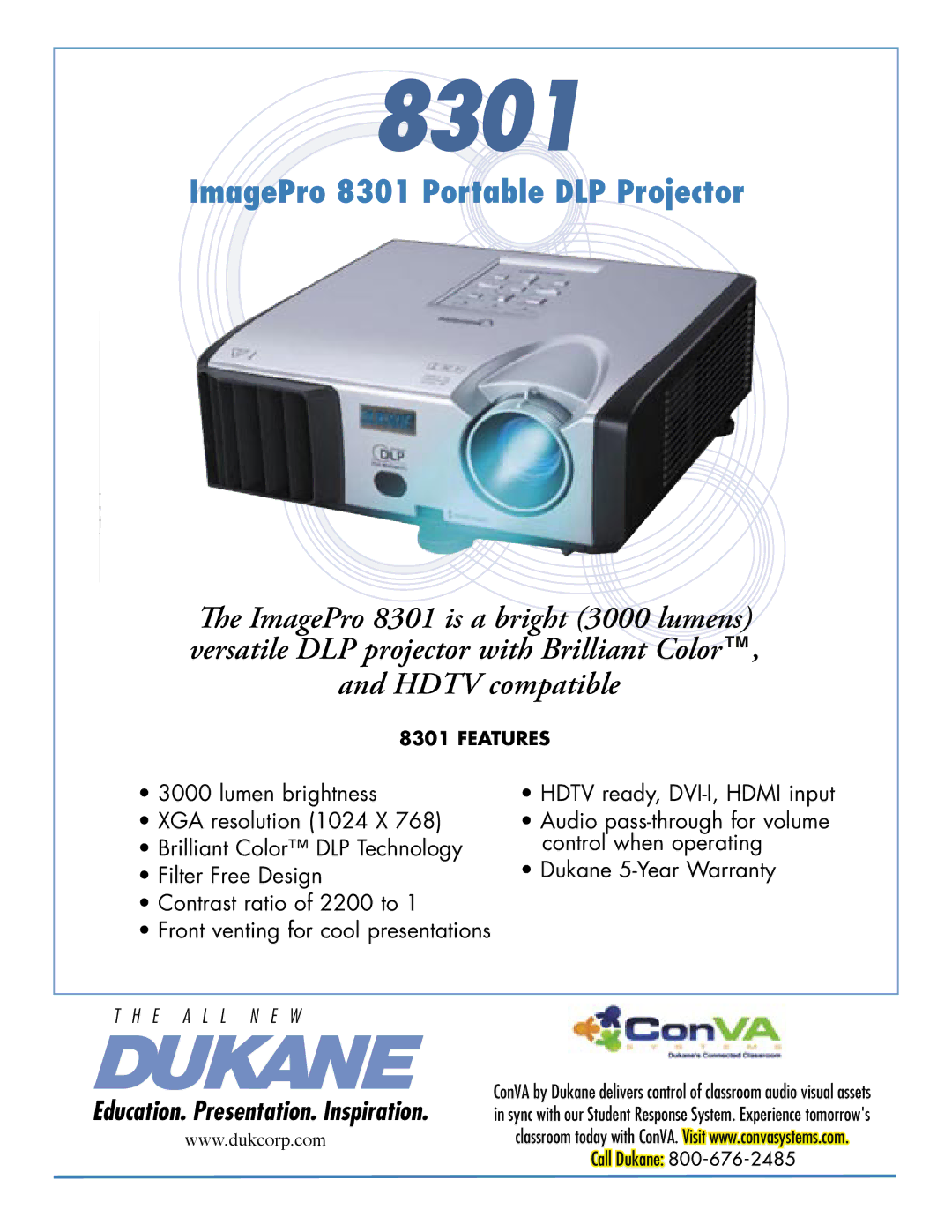 Dukane ImagePro 8301 warranty 