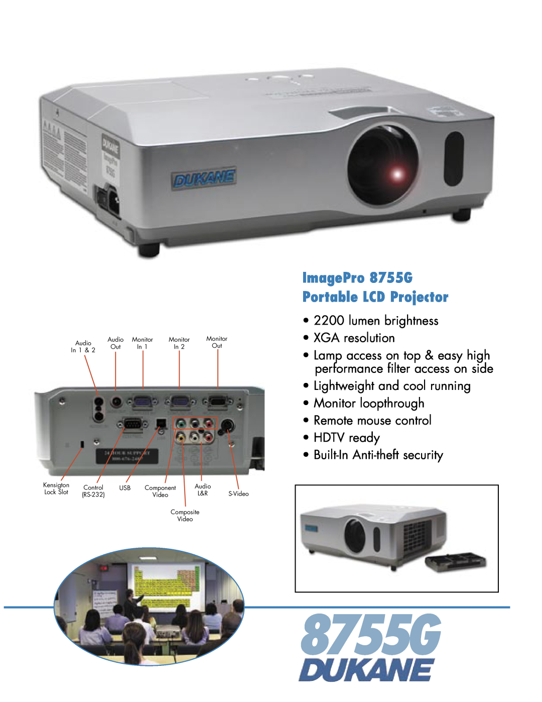 Dukane manual ImagePro 8755G Portable LCD Projector, lumen brightness XGA resolution 