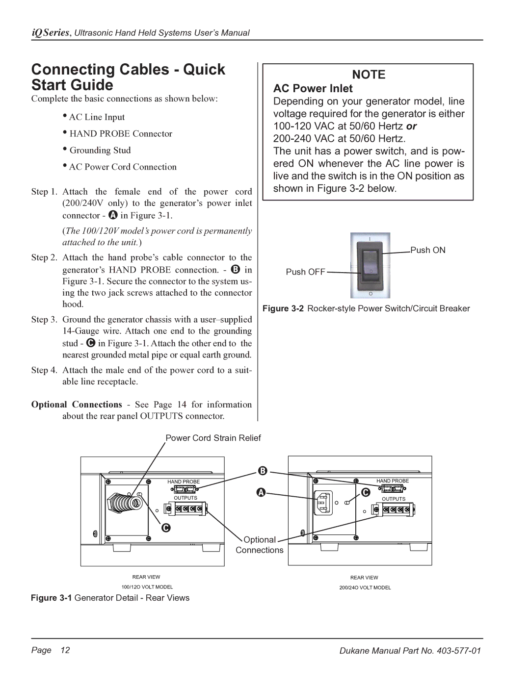 Dukane iQ Series user manual Connecting Cables Quick Start Guide, AC Power Inlet 