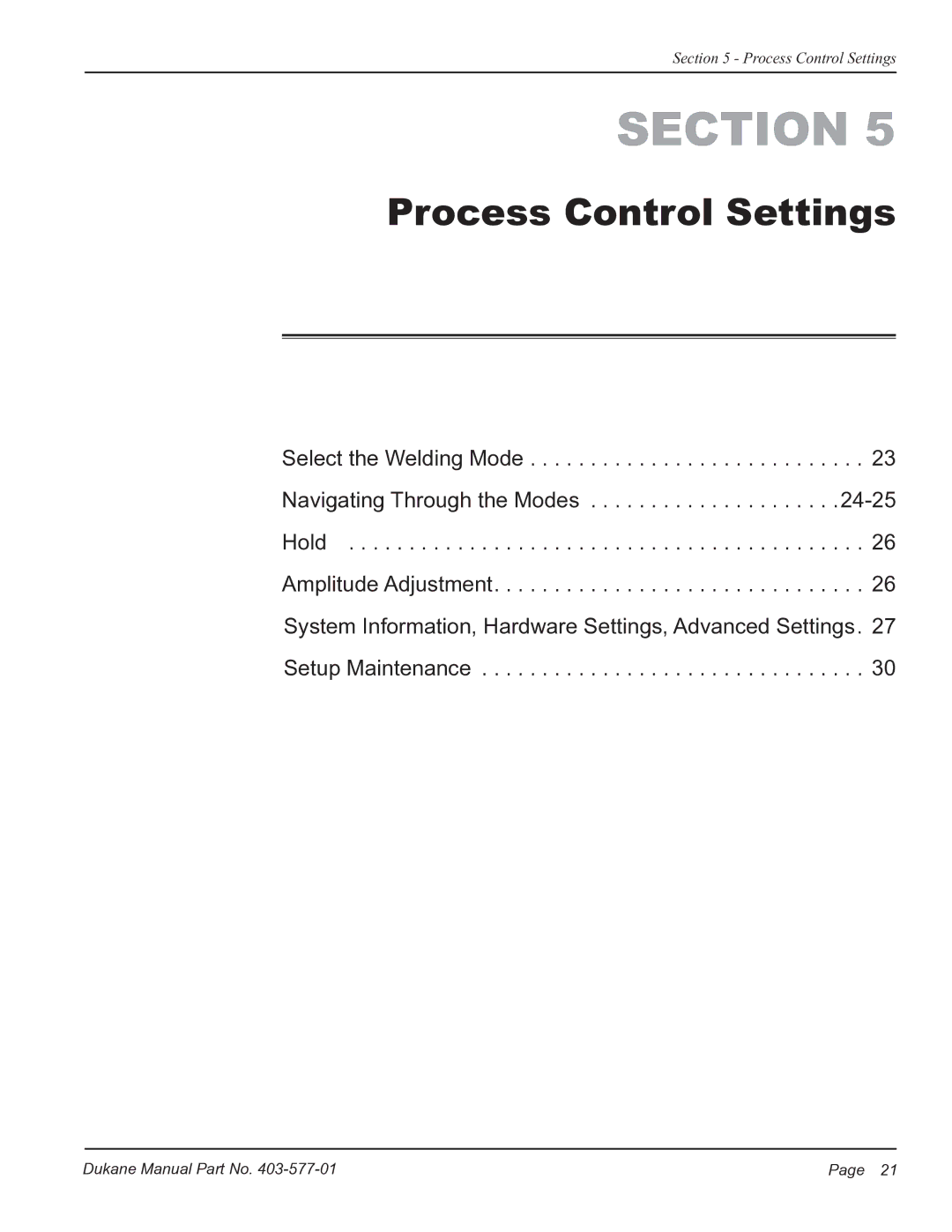 Dukane iQ Series user manual Process Control Settings, Setup Maintenance 