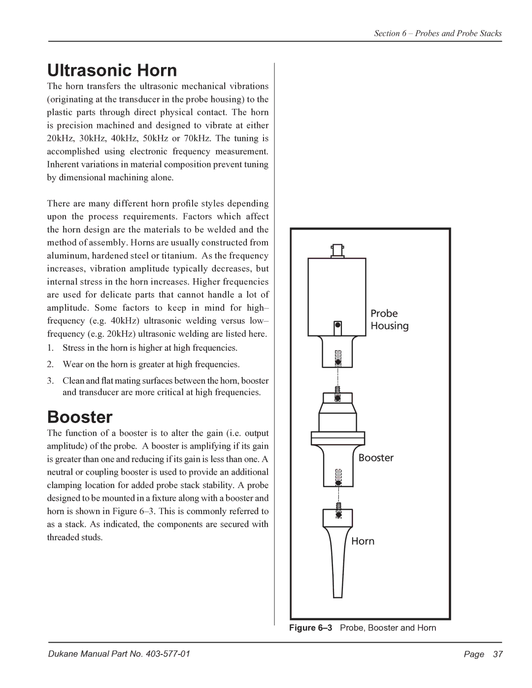 Dukane iQ Series user manual Ultrasonic Horn 