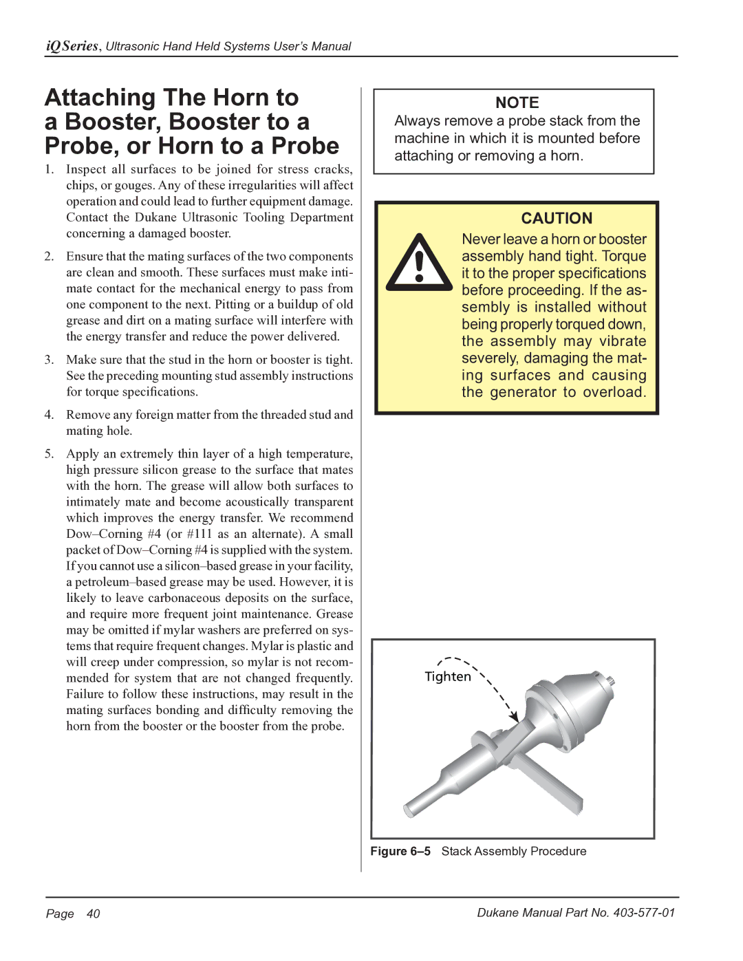 Dukane iQ Series user manual 5Stack Assembly Procedure 