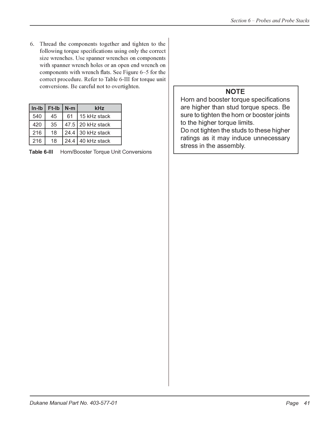 Dukane iQ Series user manual In-lb Ft-lb KHz 