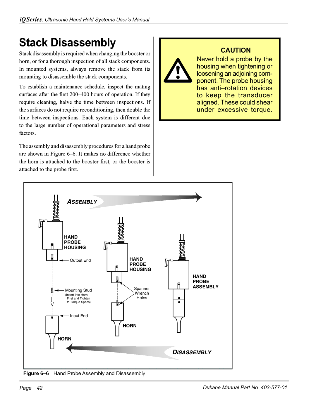 Dukane iQ Series user manual Stack Disassembly 