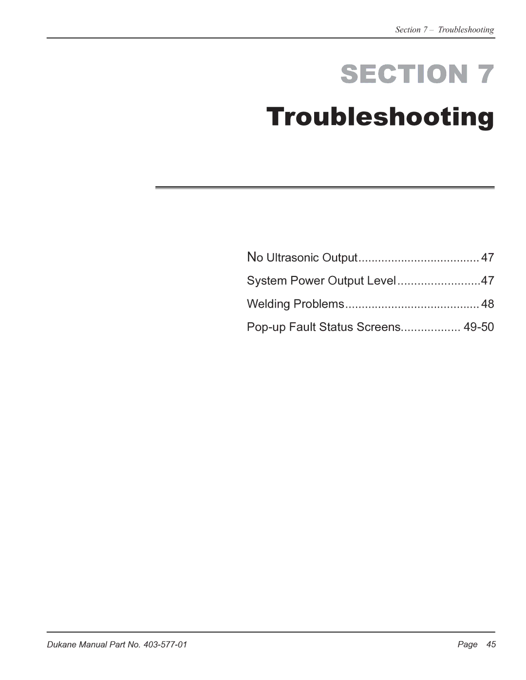 Dukane iQ Series user manual Troubleshooting 