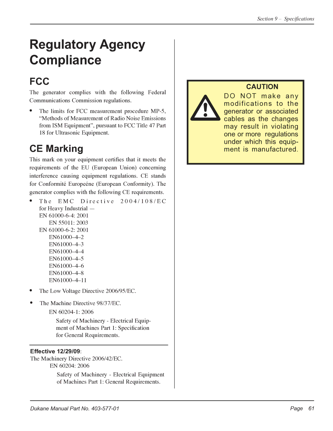 Dukane iQ Series user manual Regulatory Agency Compliance, CE Marking 