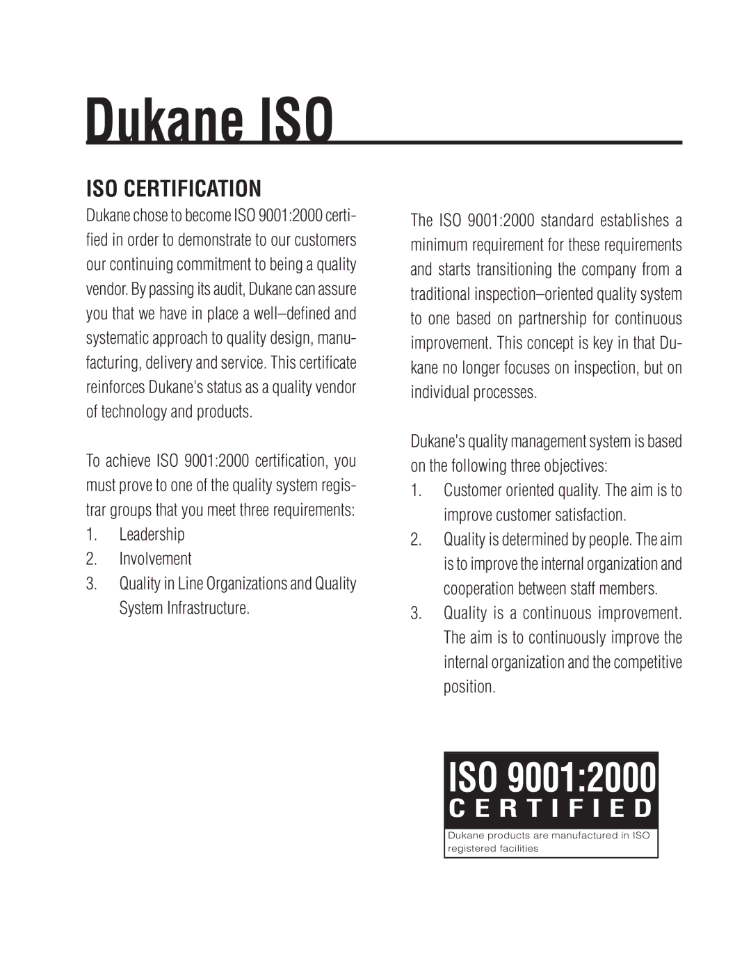 Dukane iQ Series user manual Dukane ISO 