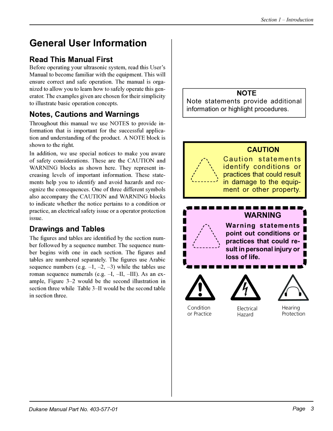 Dukane iQ Series user manual General User Information, Read This Manual First, Drawings and Tables 