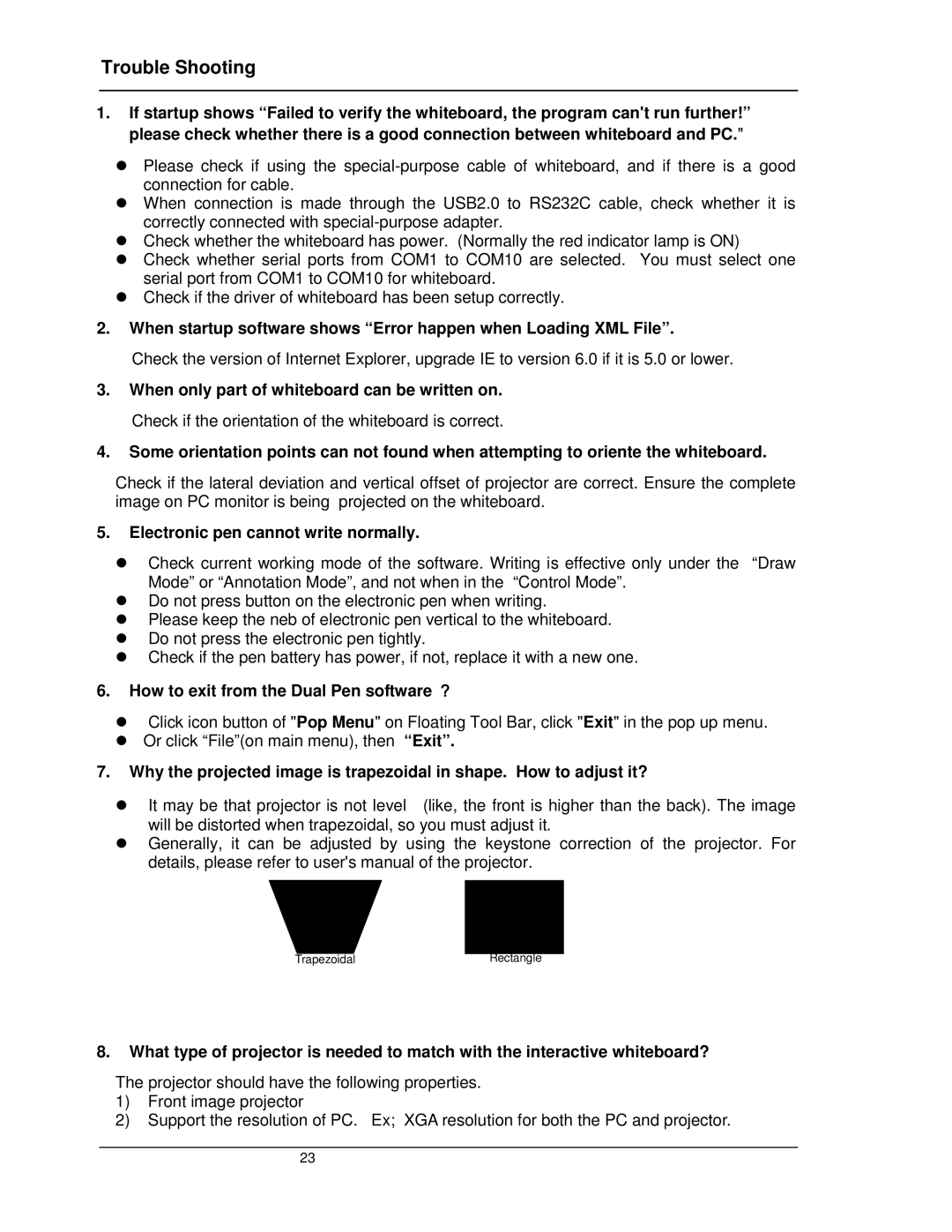 Dukane LB77HA manual Trouble Shooting, Electronic pen cannot write normally, How to exit from the Dual Pen software ？ 