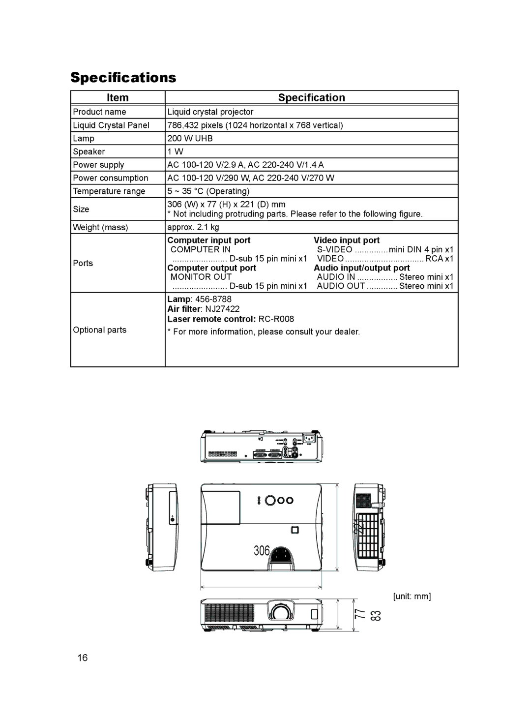 Dukane MODEL 8788 user manual Speciﬁcations 