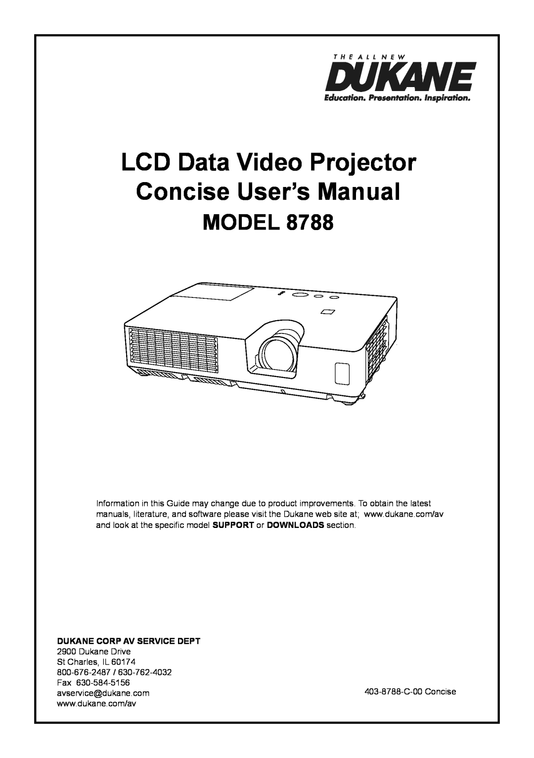 Dukane MODEL 8788 user manual LCD Data Video Projector Concise User’s Manual, Model, Dukane Corp Av Service Dept 